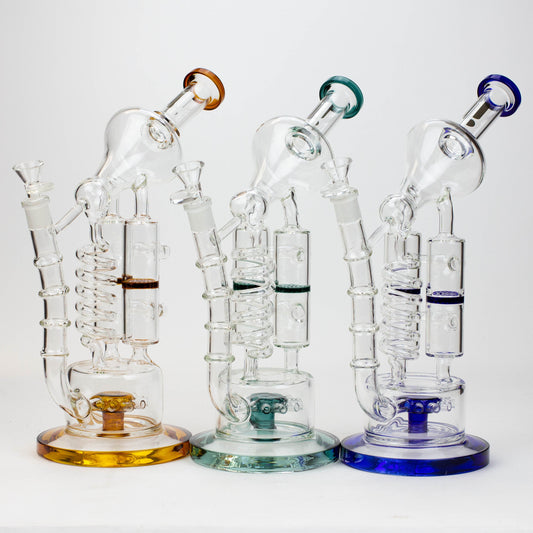 13" Infyniti Coil, dual honeycomb and flower diffuser glass recycler bong_0